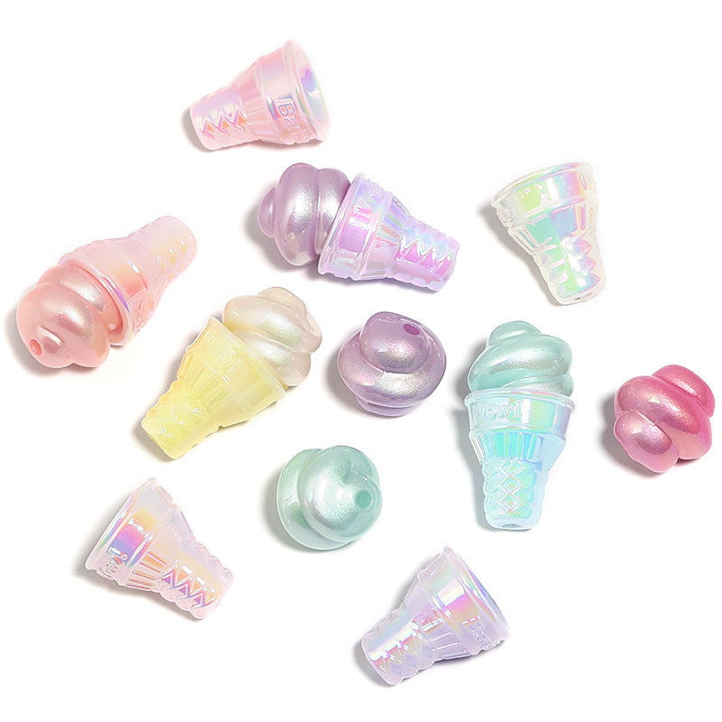 Wholesale 100pcs Acrylic Creative Cream Twist Beads Colorful Ice Cream Luminous Cone Beads DIY